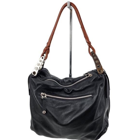 Sondra Roberts Large Black and Brown Zipper Shoulder Handbag Purse - Picture 1 of 8